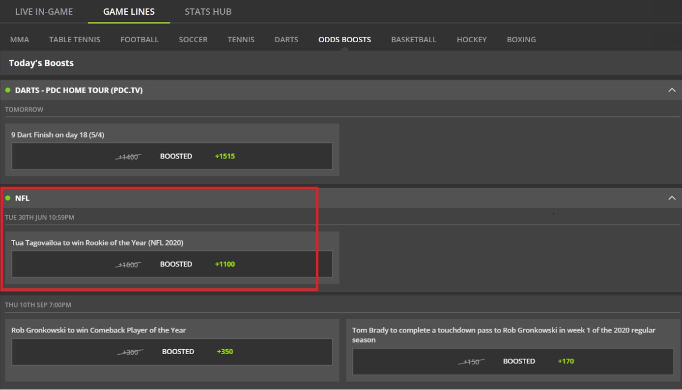 Tua Boosted Odds DraftKings
