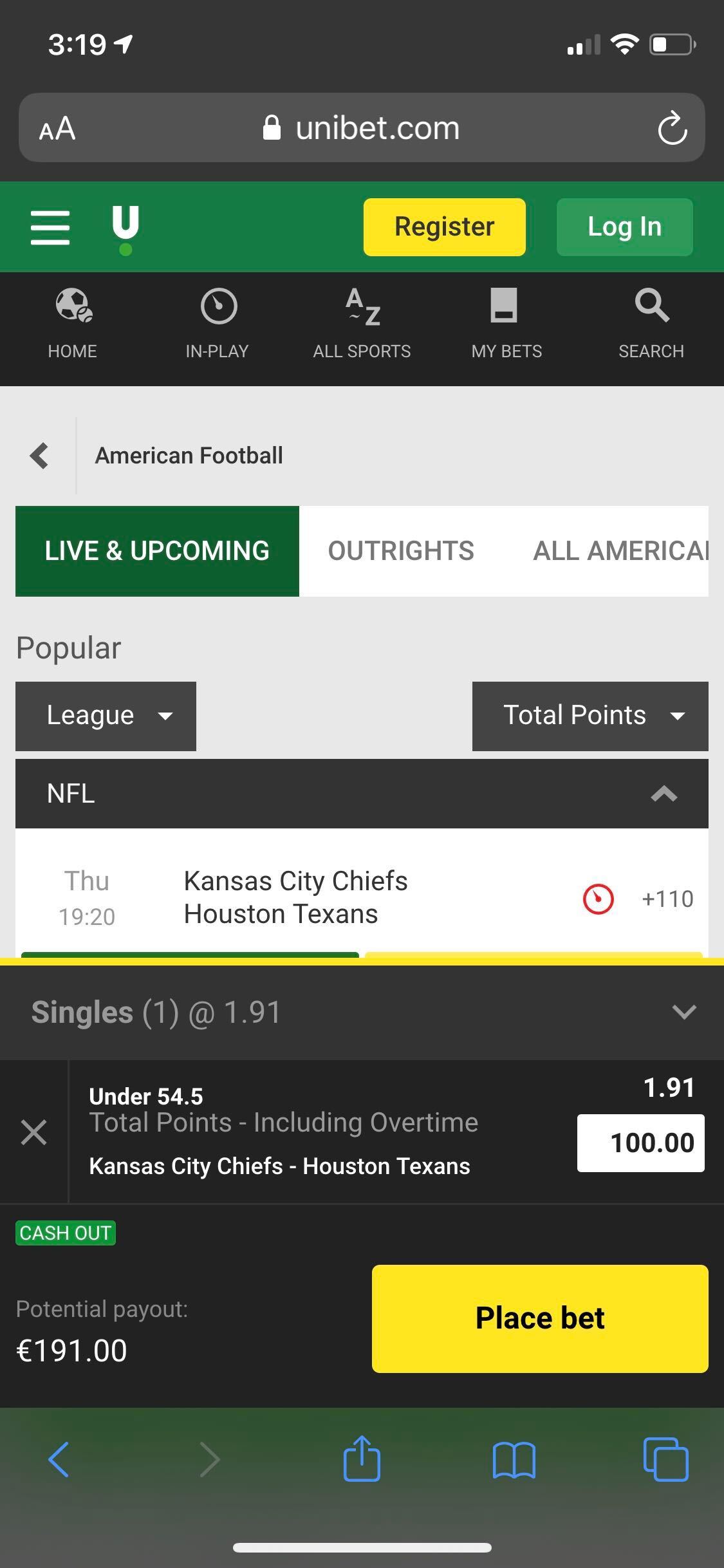 Unibet Sportsbook Slip