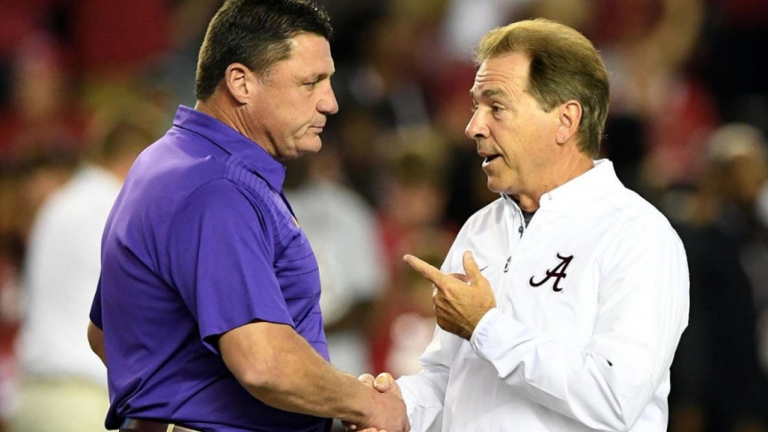 LSU Highest Underdog for a Returning Champion in Over 40 Years vs Alabama on Saturday night 1 Ed Orgeron and Nick Saban
